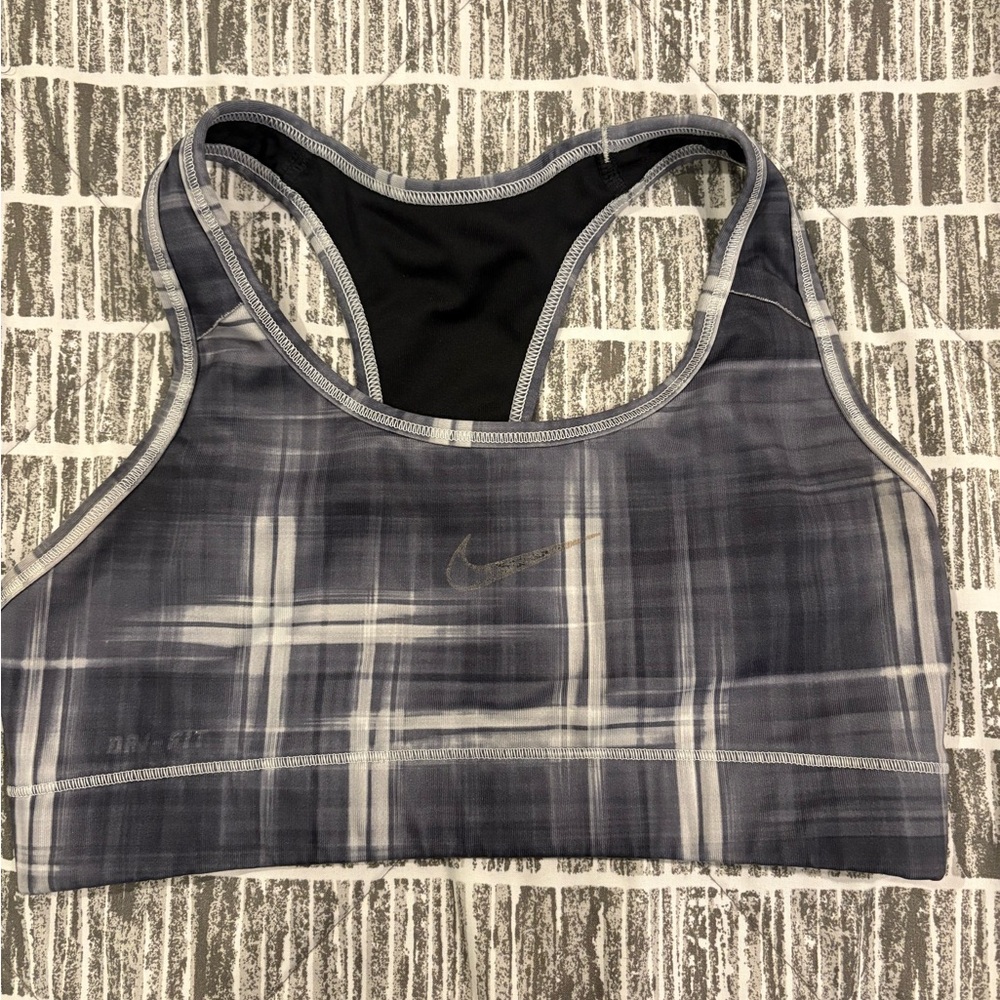 Nike Women's Checkered Sports Bra - Black and Gray